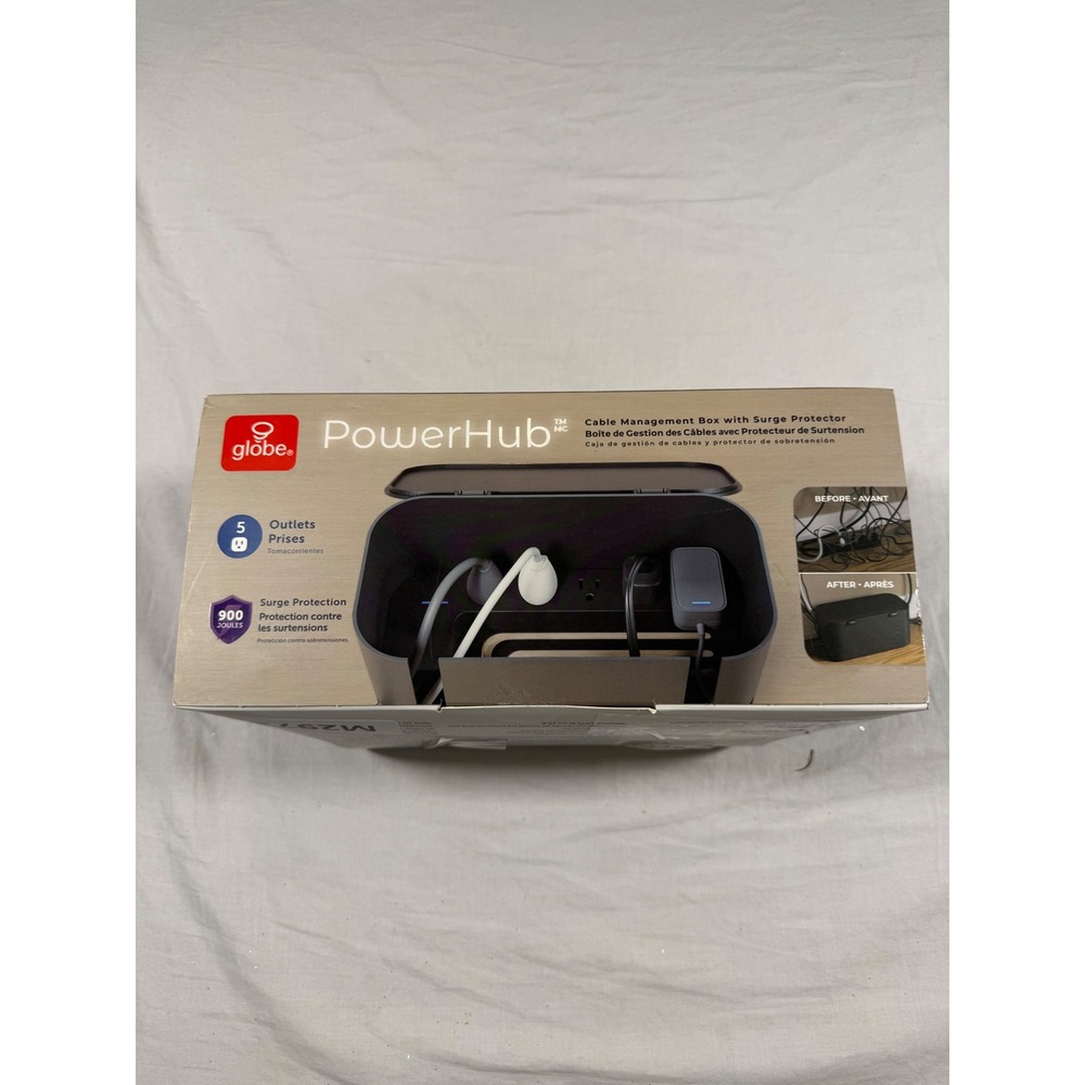 Globe PowerHub Cable Management Black‎ NEW 5 Outlets 900 Joules Surge Protector